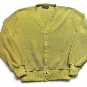 Vintage grandpa grunge yellow green Robert Klein cardigan sweater fits medium